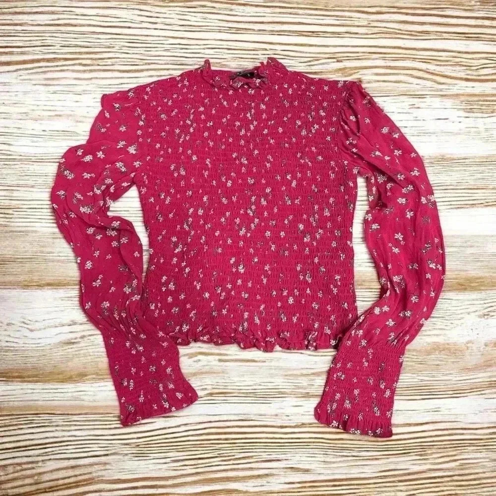 Rag & Bone Kayden Smocked Floral Blouse Size XXS